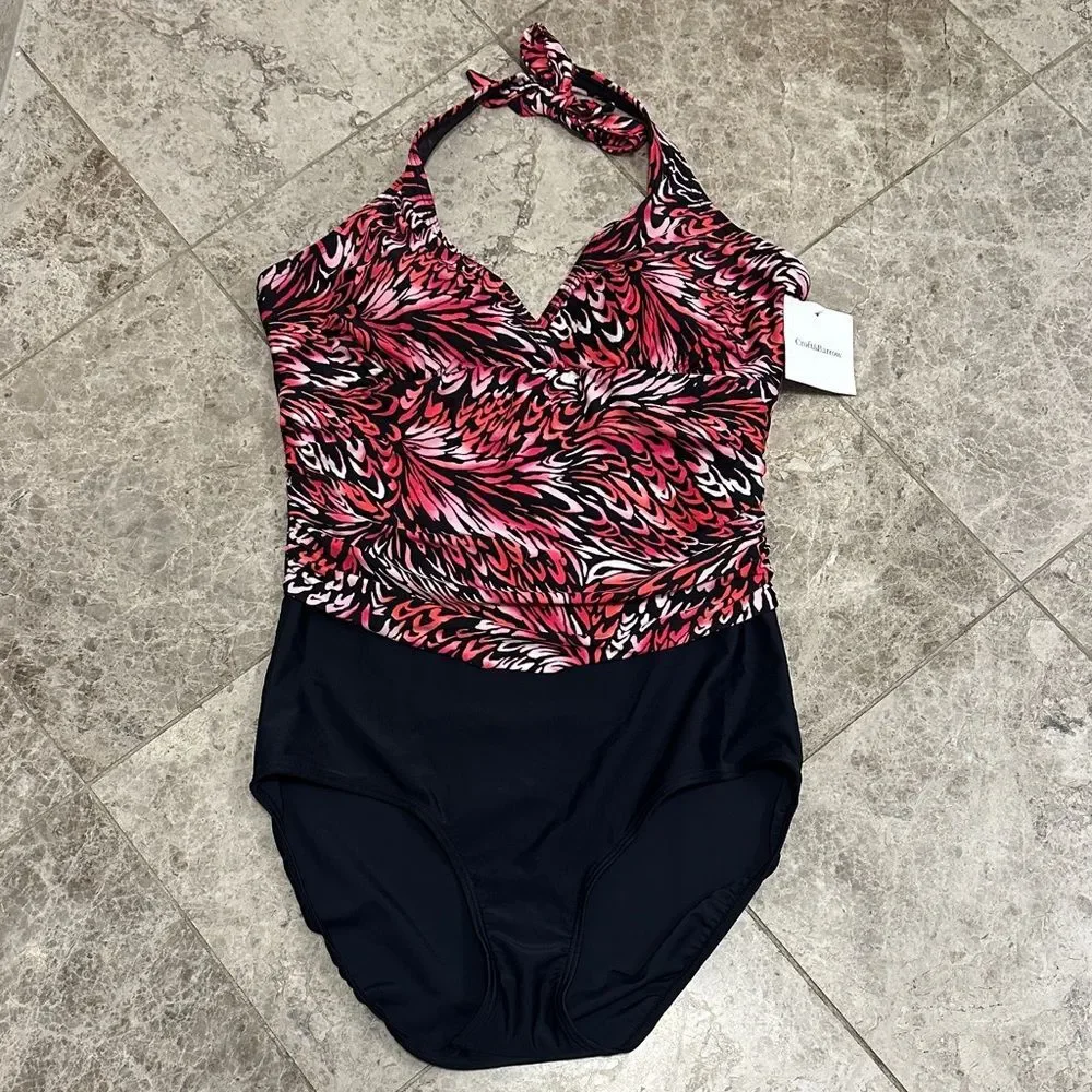 Croft & Barrow Body Sculptor 1pc Halter Swimsuit Tummy Control NEW Size 16